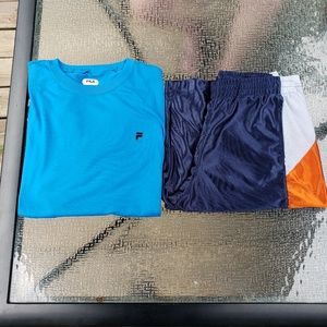Fila t shirt and Nike basketball shorts